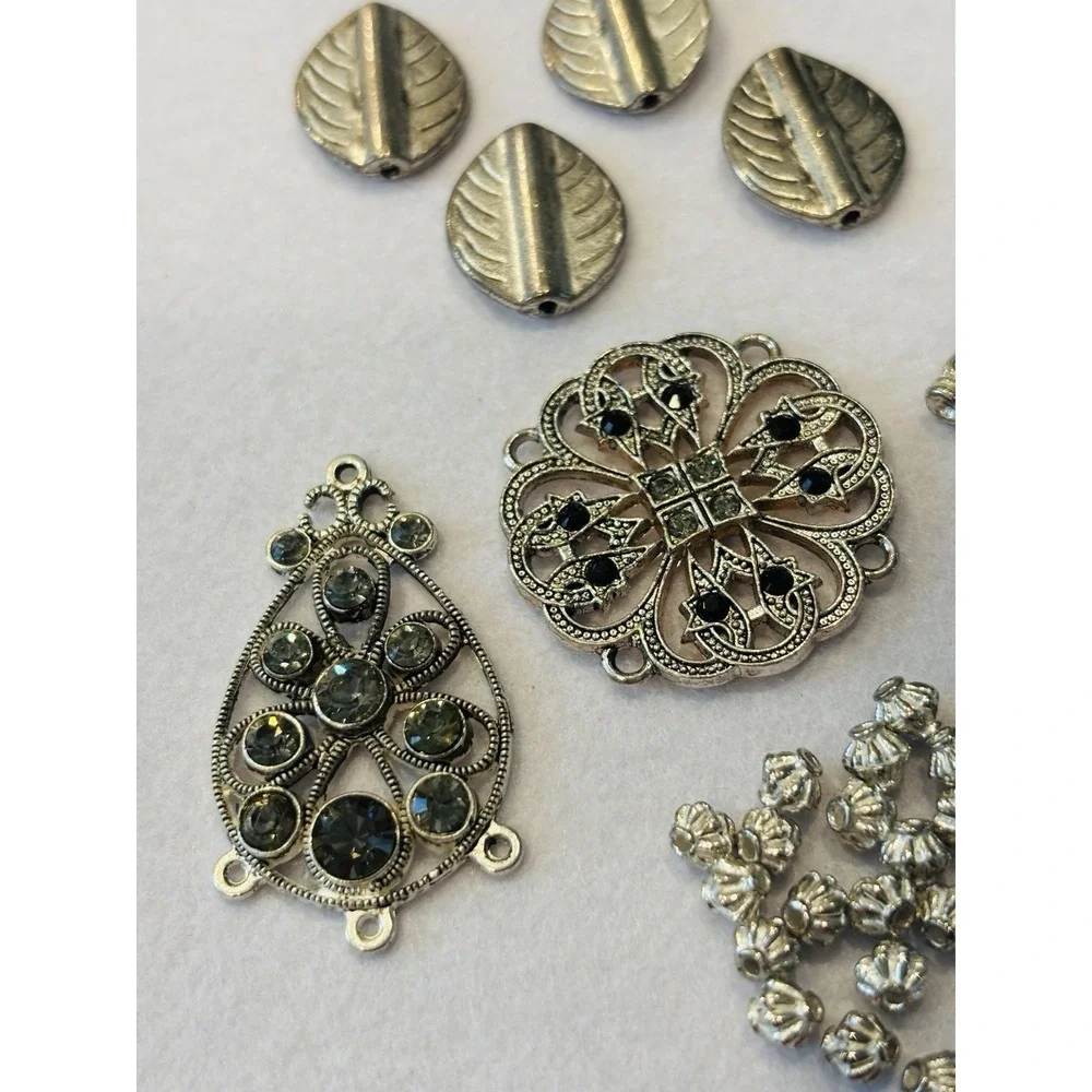 Lot Of Pewter & Other Jewelry Making Supplies Beading Beads Tube Beads Pendants